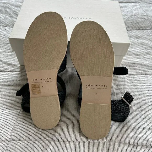 FREDA SALVADOR Sera Fisherman sandal in black raffia, size 7, NEW in box - Picture 10 of 12